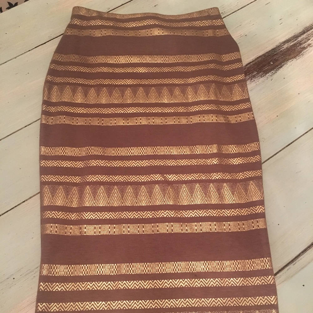 River Island Gold Foiled Knit Midi Skirt - Sz 2